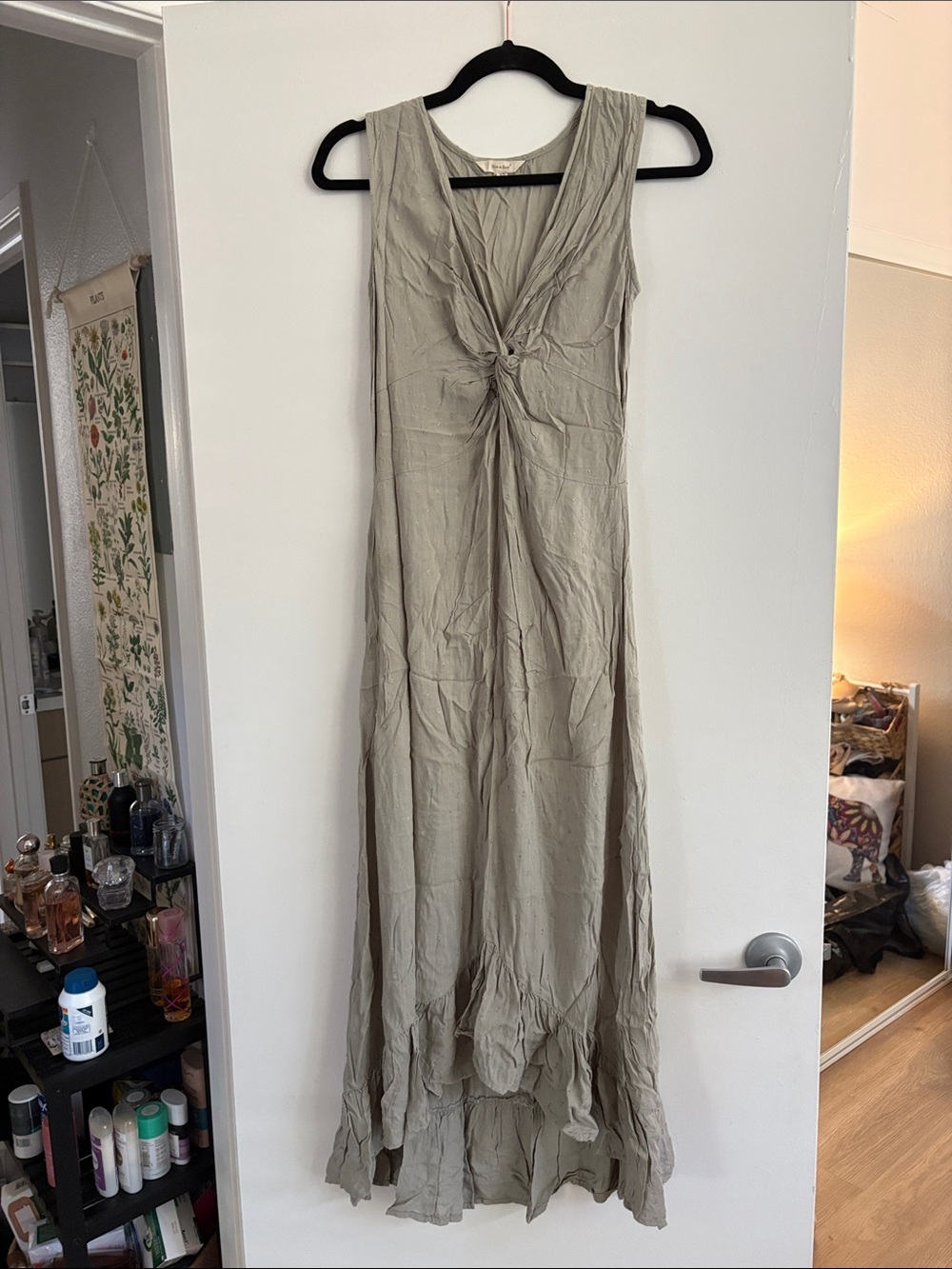 Knot-Front Sleeveless Maxi Dress in Sage Green